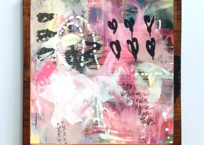 Pink abstract painting by NC artist Valerie Lorraine - "smiles between her tears"
